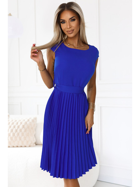 numoco Plisované šaty s krátkým rukávem - modré Numoco LILA