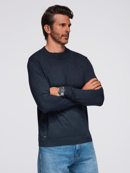 Ombre Clothing Pánský pletený poloviční rolák s viskózou - tmavě modrý V4 OM-SWTN-0125 Ombre Clothing