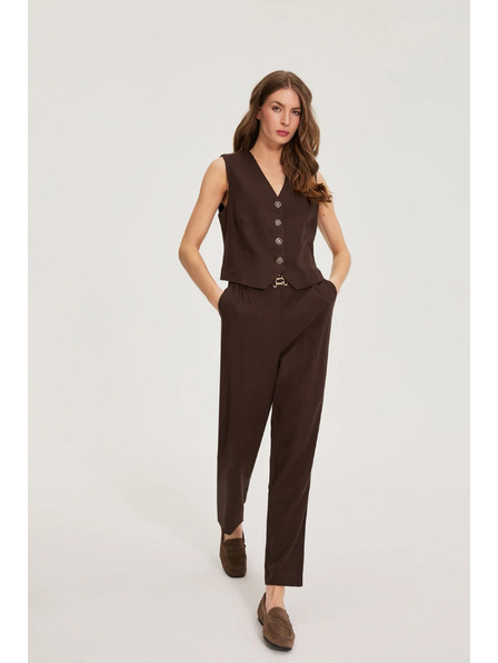 Moodo Kalhoty s příměsí lnu hnědé Moodo