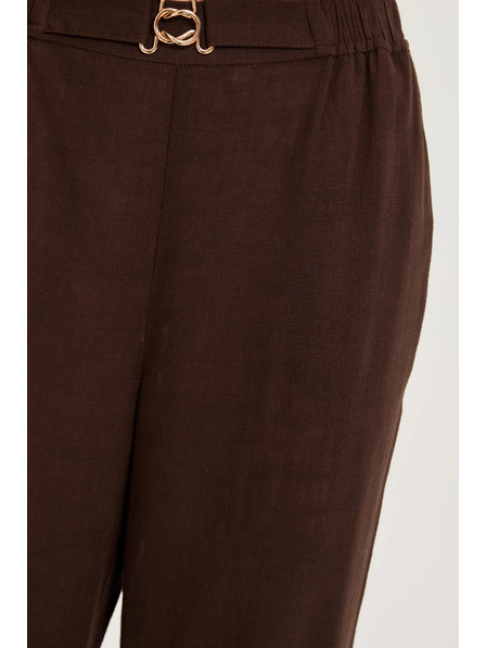 Moodo Kalhoty s příměsí lnu hnědé Moodo