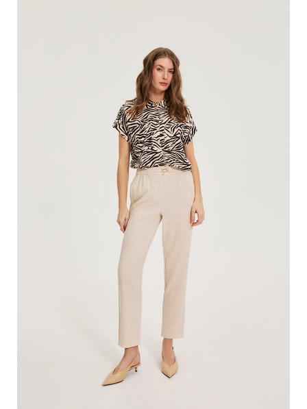 Moodo Kalhoty s příměsí lnu béžové Moodo