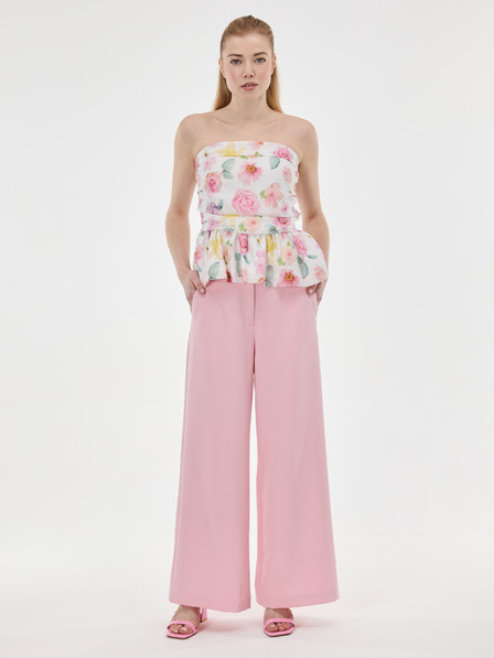 Orsay Světle růžové široké dámské kalhoty ORSAY