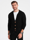 Ombre Clothing Pánský strukturovaný kardigan s kapsami - černý