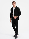Ombre Clothing Pánský strukturovaný kardigan s kapsami - černý