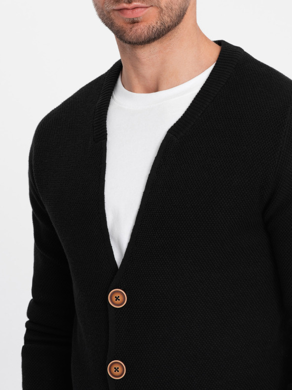 Ombre Clothing Pánský strukturovaný kardigan s kapsami - černý