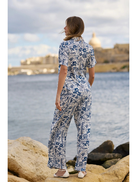 Moodo Kalhoty z viskózy s potiskem námořnické modré Moodo