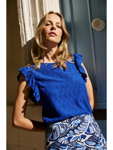 Moodo Halenka s volánkem na rukávech modrá Moodo