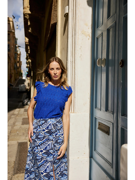 Moodo Halenka s volánkem na rukávech modrá Moodo