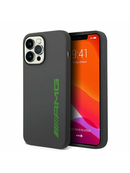 AMG AMG Liquid Silicone Green Logo Zadní Kryt pro iPhone 14 Pro Grey