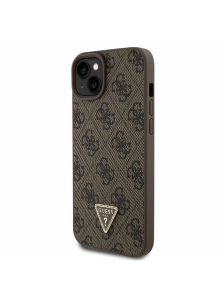 Guess Guess PU 4G Strass Triangle Metal Logo Zadní Kryt + Crossbody Popruh pro iPhone 15 Plus Brown