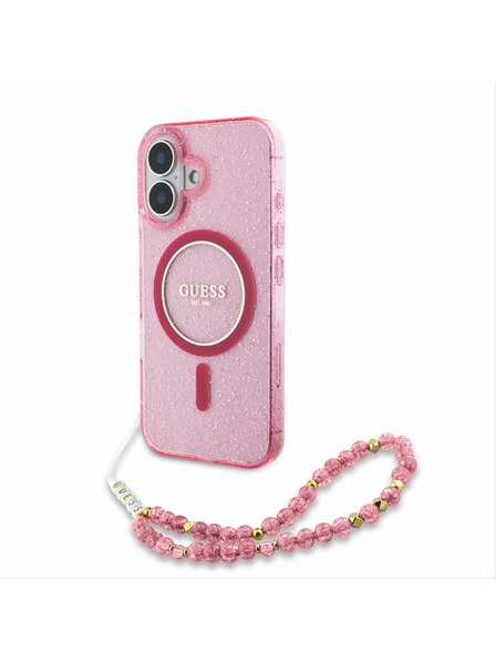 Guess Guess IML Glitter Strap MagSafe Zadní Kryt pro iPhone 16 Plus Pink