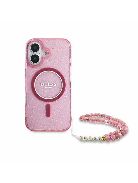 Guess Guess IML Glitter Strap MagSafe Zadní Kryt pro iPhone 16 Plus Pink