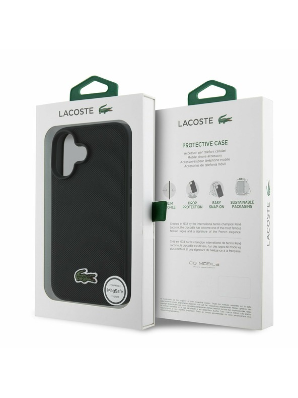 Lacoste Lacoste Iconic Petit Pique Woven Logo MagSafe Zadní Kryt pro iPhone 16 Plus Black