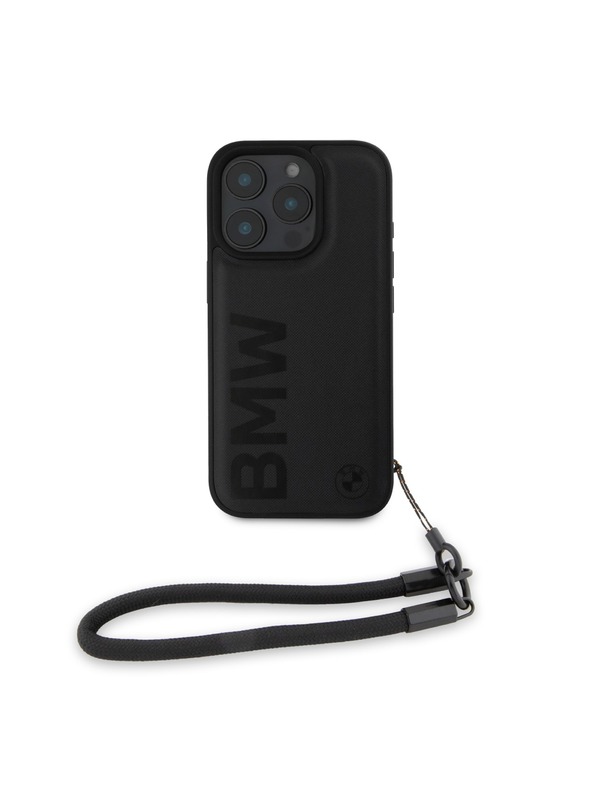 BMW BMW Leather Signature and Strap Zadní Kryt pro iPhone 16 Pro Black