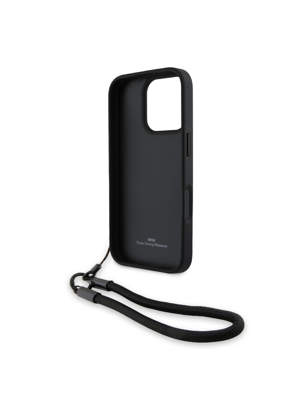 BMW BMW Leather Signature and Strap Zadní Kryt pro iPhone 16 Pro Black