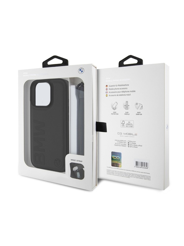 BMW BMW Leather Signature and Strap Zadní Kryt pro iPhone 16 Pro Black