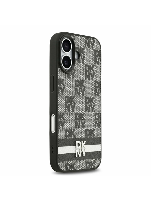 DKNY DKNY PU Leather Checkered Pattern and Stripe Zadní Kryt pro iPhone 17 Black