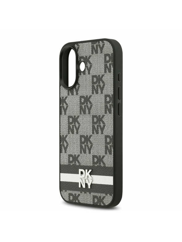 DKNY DKNY PU Leather Checkered Pattern and Stripe Zadní Kryt pro iPhone 17 Black