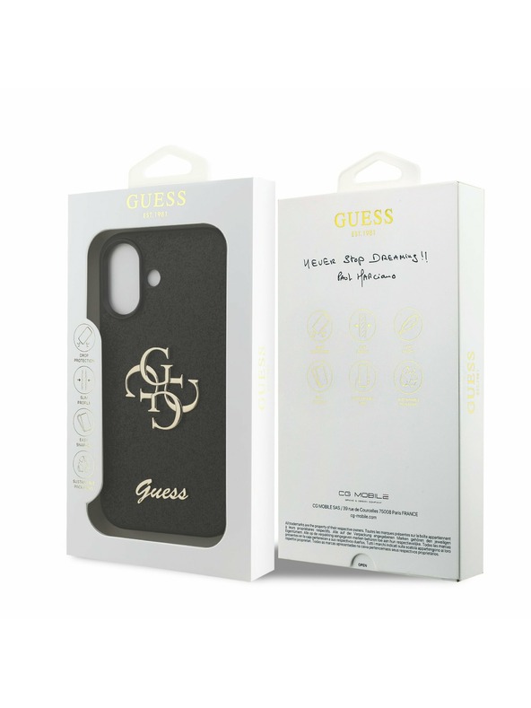 Guess Guess PU Fixed Glitter 4G Metal Logo Zadní Kryt pro iPhone 17 Black