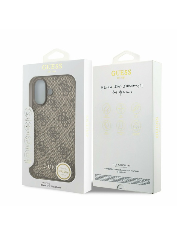 Guess Guess 4G Charm MagSafe Zadní Kryt pro iPhone 17 Tone on Tone Brown