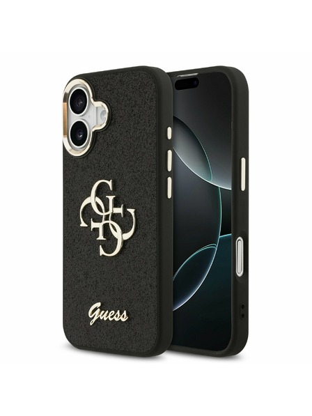 Guess Guess PU Fixed Glitter 4G Metal Frame Zadní Kryt pro iPhone 17 Black