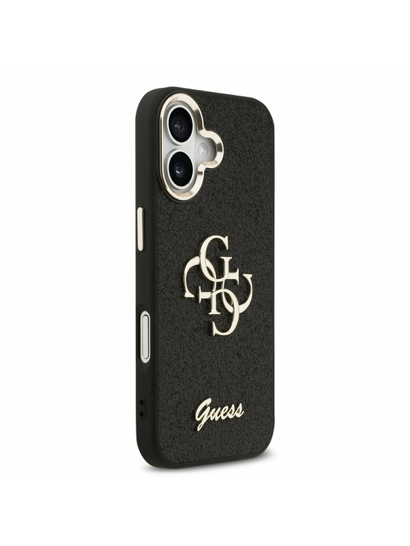 Guess Guess PU Fixed Glitter 4G Metal Frame Zadní Kryt pro iPhone 17 Black