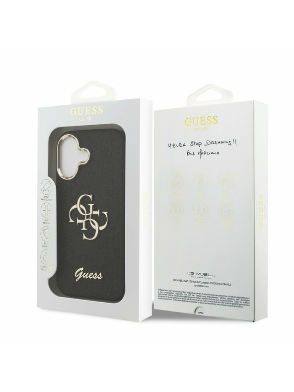 Guess Guess PU Fixed Glitter 4G Metal Frame Zadní Kryt pro iPhone 17 Black