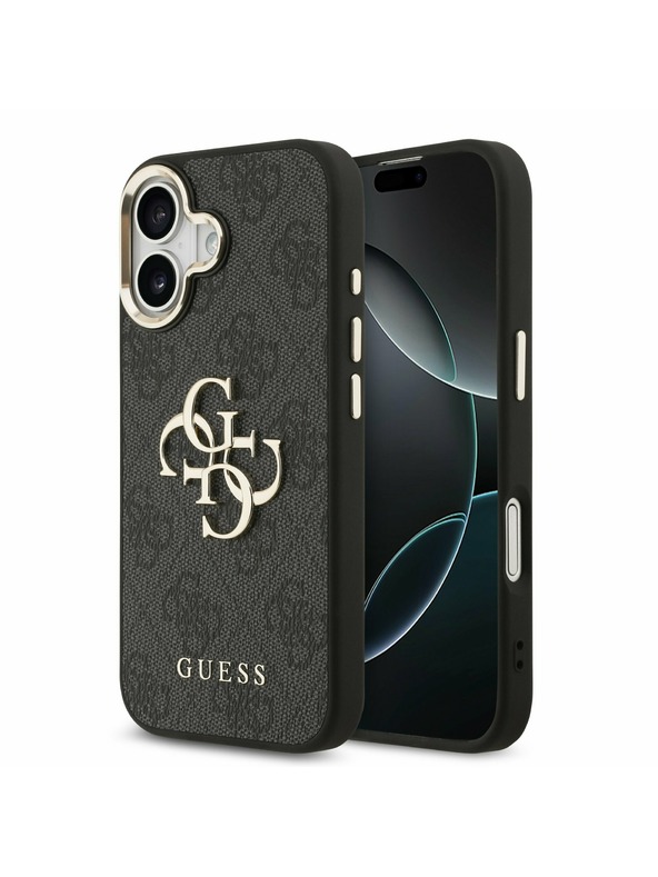 Guess Guess PU Leather 4G Metal Logo Gold Frame Zadní Kryt pro iPhone 17 Black