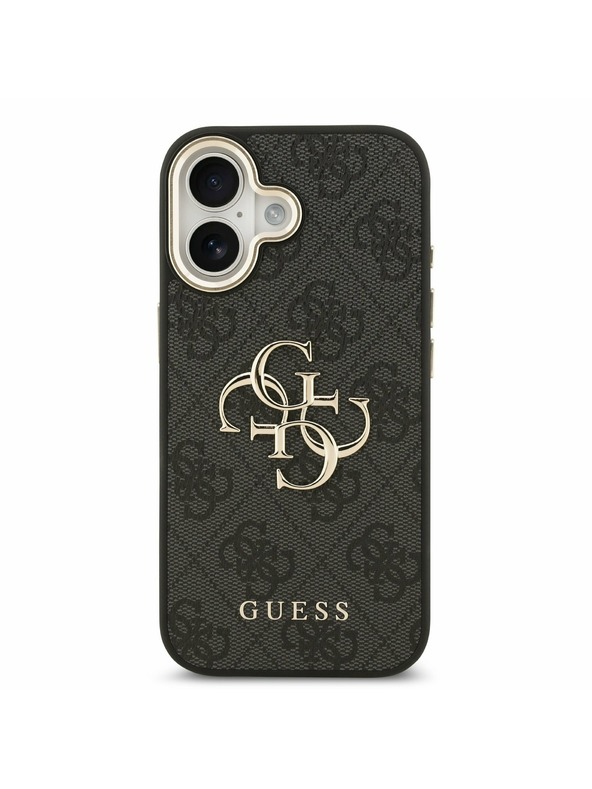 Guess Guess PU Leather 4G Metal Logo Gold Frame Zadní Kryt pro iPhone 17 Black