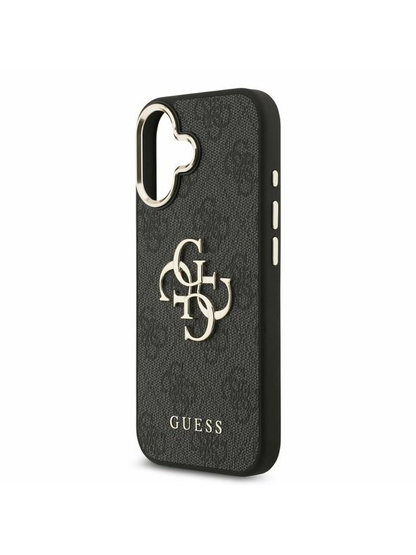 Guess Guess PU Leather 4G Metal Logo Gold Frame Zadní Kryt pro iPhone 17 Black