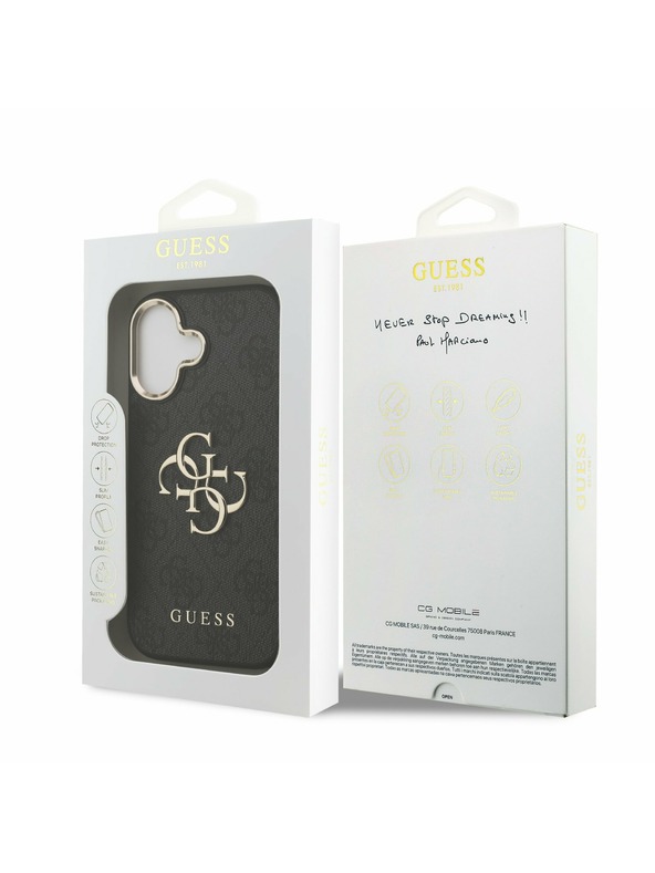 Guess Guess PU Leather 4G Metal Logo Gold Frame Zadní Kryt pro iPhone 17 Black
