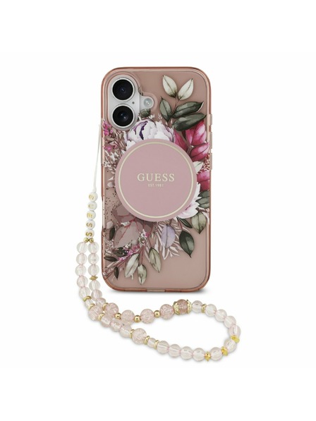 Guess Guess IML Flowers Strap MagSafe Zadní Kryt pro iPhone 17 Pink