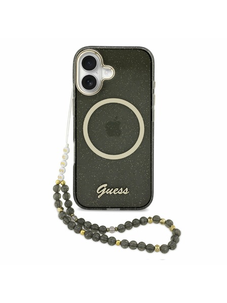 Guess Guess IML Glitter Script Strap MagSafe Zadní Kryt pro iPhone 17 Black