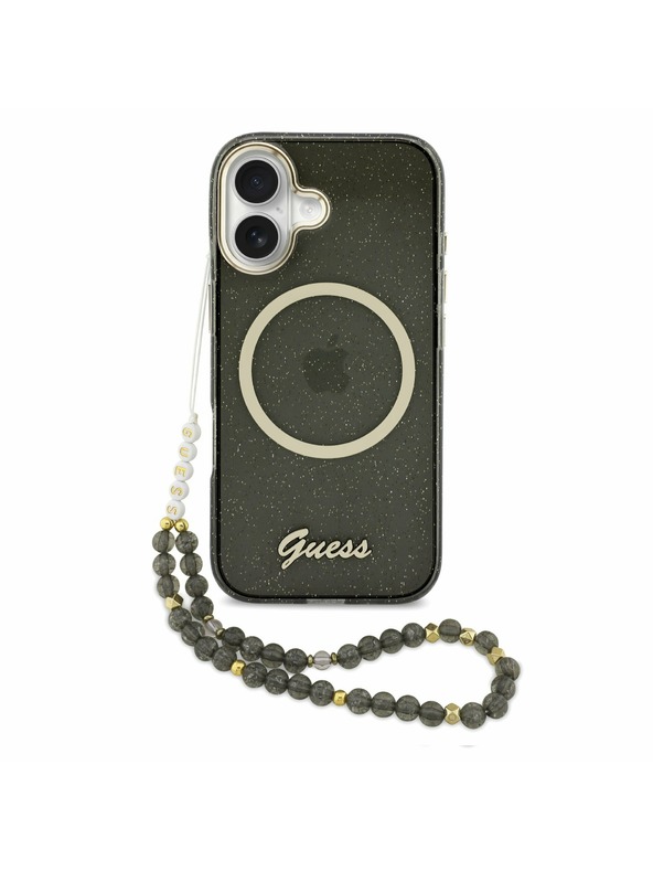 Guess Guess IML Glitter Script Strap MagSafe Zadní Kryt pro iPhone 17 Black