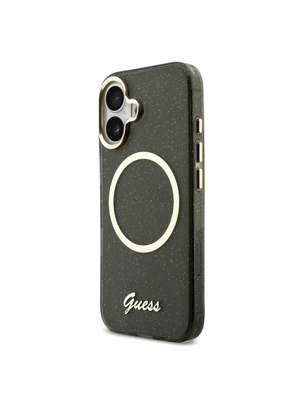 Guess Guess IML Glitter Script Strap MagSafe Zadní Kryt pro iPhone 17 Black