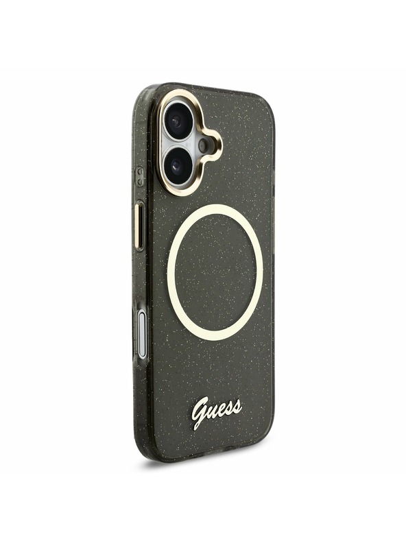 Guess Guess IML Glitter Script Strap MagSafe Zadní Kryt pro iPhone 17 Black