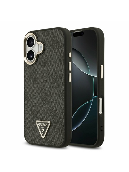 Guess Guess PU Leather 4G Strass Triangle Logo Gold Frame MagSafe Zadní Kryt pro iPhone 17 Black