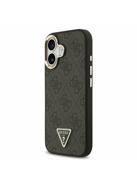 Guess Guess PU Leather 4G Strass Triangle Logo Gold Frame MagSafe Zadní Kryt pro iPhone 17 Black