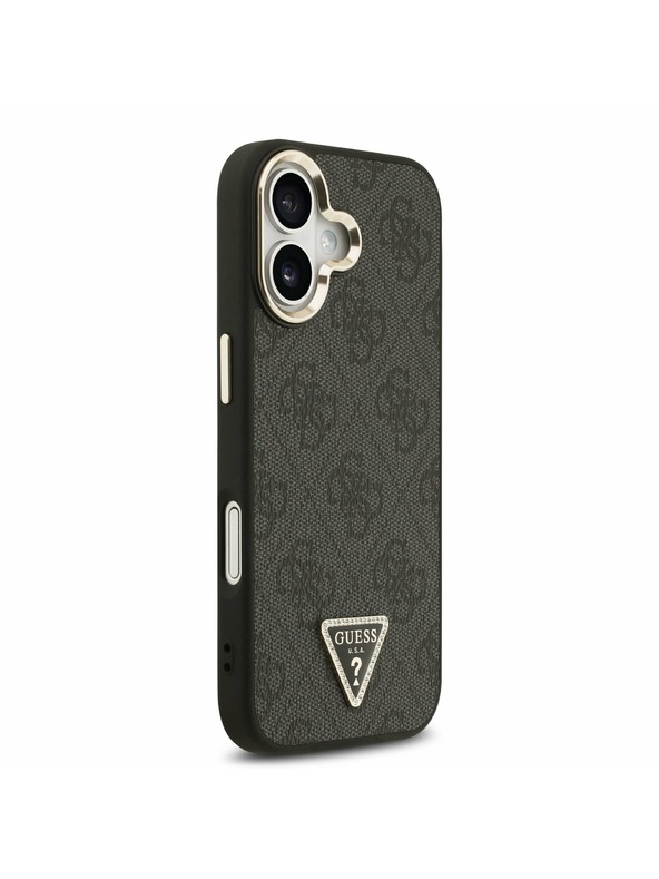 Guess Guess PU Leather 4G Strass Triangle Logo Gold Frame MagSafe Zadní Kryt pro iPhone 17 Black