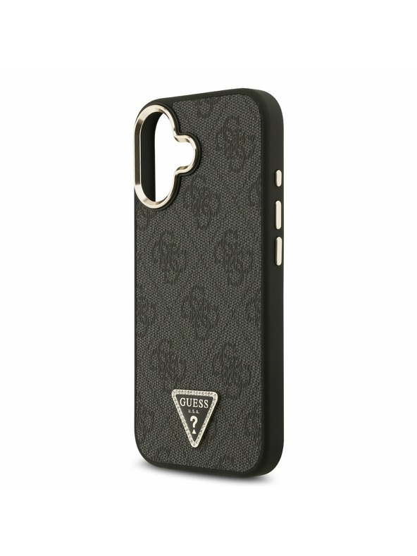 Guess Guess PU Leather 4G Strass Triangle Logo Gold Frame MagSafe Zadní Kryt pro iPhone 17 Black