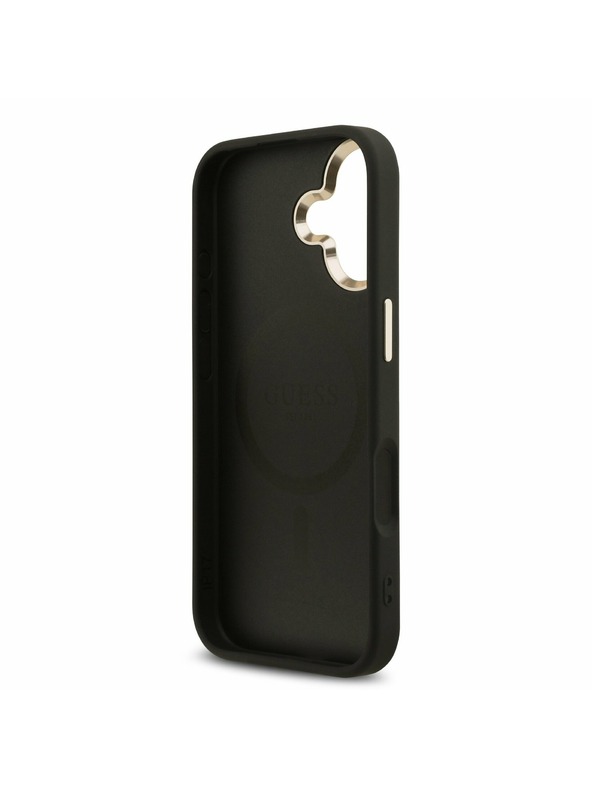 Guess Guess PU Leather 4G Strass Triangle Logo Gold Frame MagSafe Zadní Kryt pro iPhone 17 Black