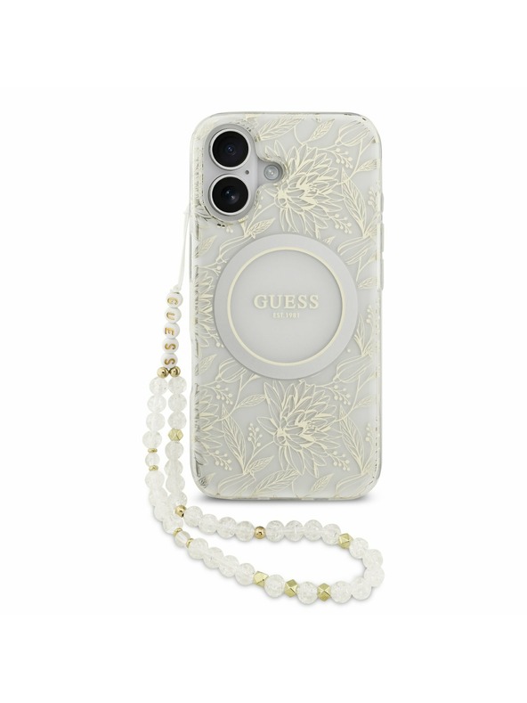 Guess Guess IML Flowers Allover Strap MagSafe Zadní Kryt pro iPhone 17 White