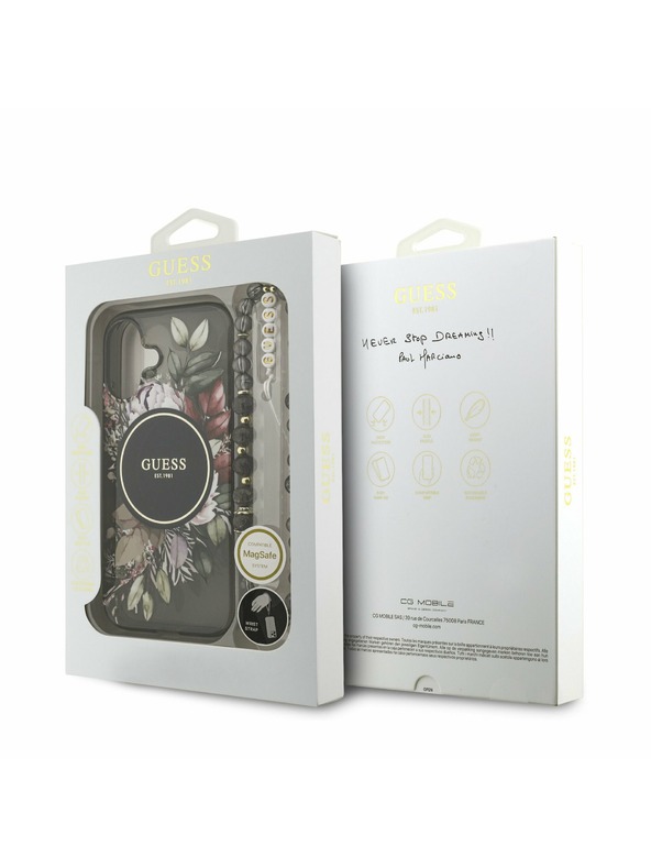 Guess Guess IML Flowers Strap MagSafe Zadní Kryt pro iPhone 17 Black