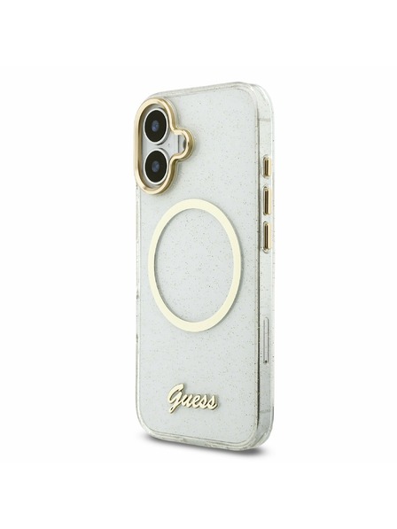 Guess Guess IML Glitter Script Strap MagSafe Zadní Kryt pro iPhone 17 Transparent