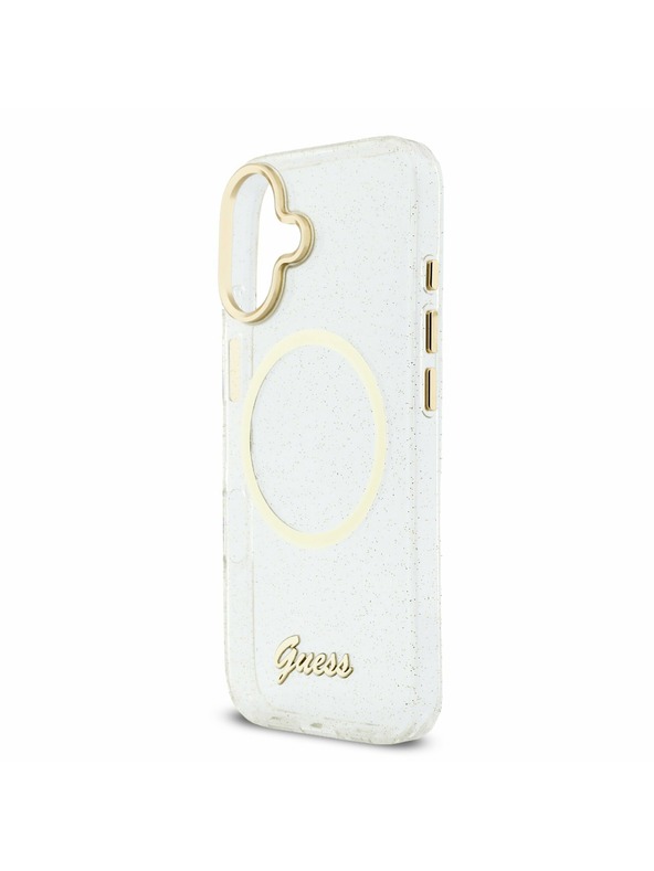 Guess Guess IML Glitter Script Strap MagSafe Zadní Kryt pro iPhone 17 Transparent