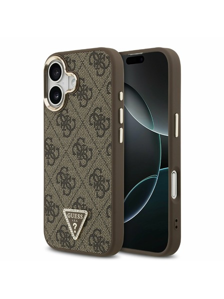 Guess Guess PU Leather 4G Strass Triangle Logo Gold Frame MagSafe Zadní Kryt pro iPhone 17 Brown