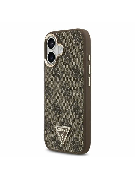Guess Guess PU Leather 4G Strass Triangle Logo Gold Frame MagSafe Zadní Kryt pro iPhone 17 Brown