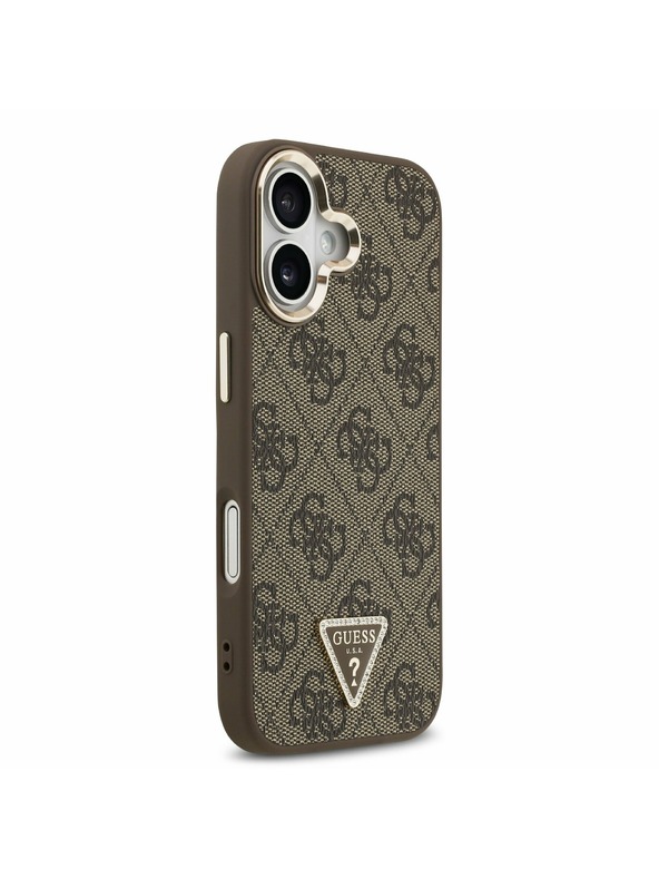 Guess Guess PU Leather 4G Strass Triangle Logo Gold Frame MagSafe Zadní Kryt pro iPhone 17 Brown