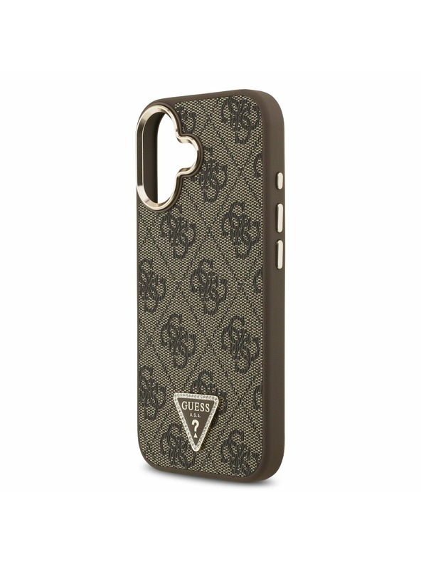 Guess Guess PU Leather 4G Strass Triangle Logo Gold Frame MagSafe Zadní Kryt pro iPhone 17 Brown