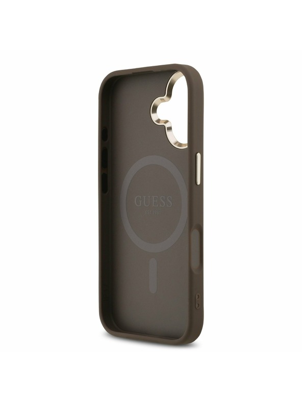 Guess Guess PU Leather 4G Strass Triangle Logo Gold Frame MagSafe Zadní Kryt pro iPhone 17 Brown